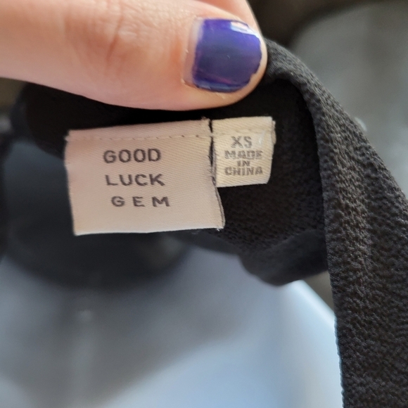 Good Luck Gem XS Black Tuxedo Collar Dress Mini Deep V-neck Plunge Open Back - Picture 6 of 7